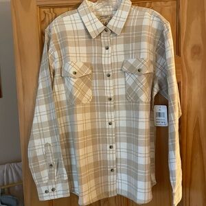 Classic Beige Plaid Button-Down Shirt